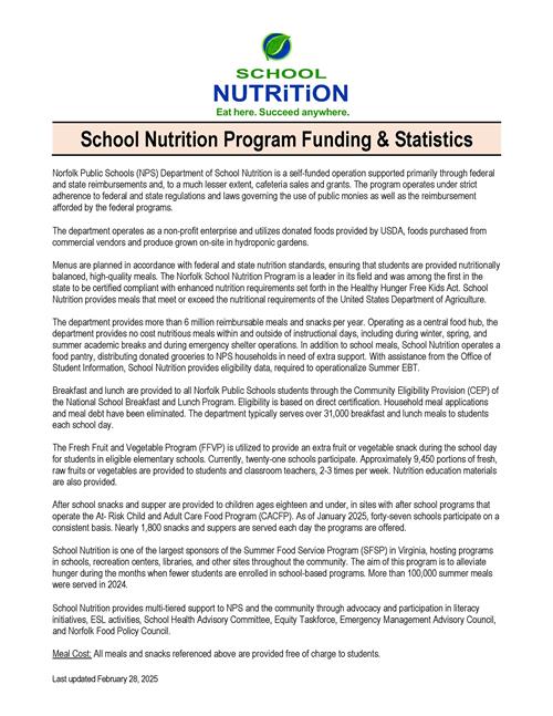 Nutrition Program Funding and Stats